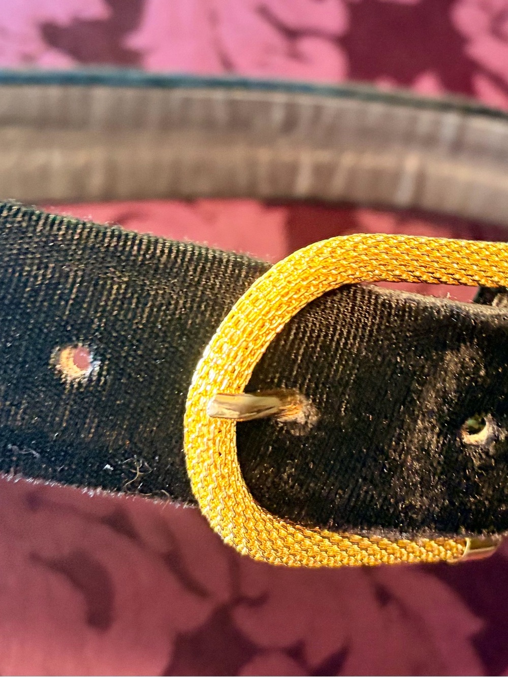 Talbots Black Velvet Belt with Gold Buckle